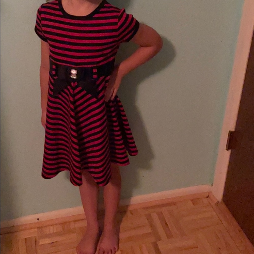 Girls black and pink striped dress